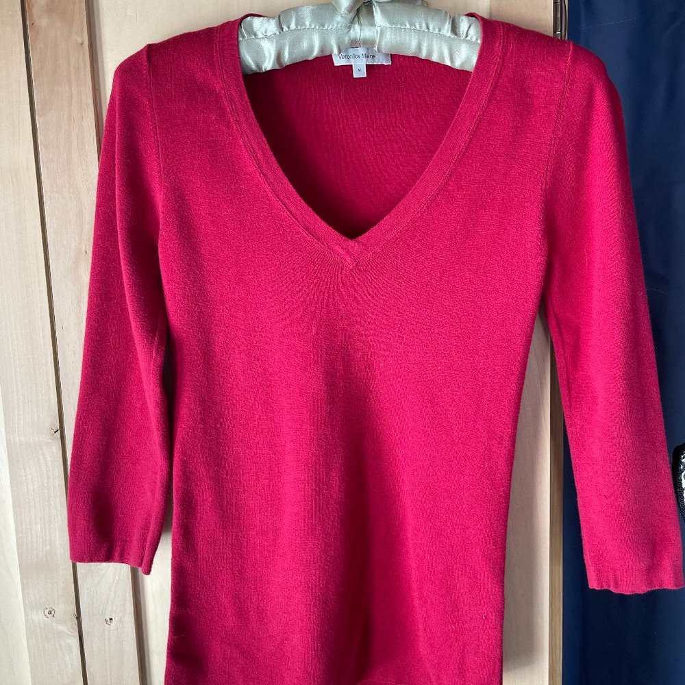 Raspberry Veronica Maine V-neck Sweater, Size M